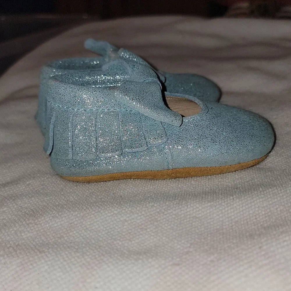MONKEY FEET Bow & Tassles Leather Soft Sole Leather Moccasins Shoes 6-12 Month